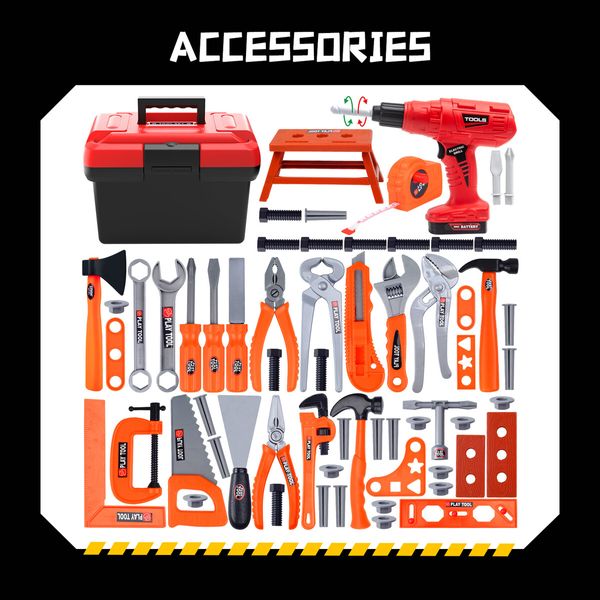 Kids 68pcs Tool Set Childrens Plastic Construction Toys Building Repair Kit Pretend Role Play Educational Toy Learning with Carry Case