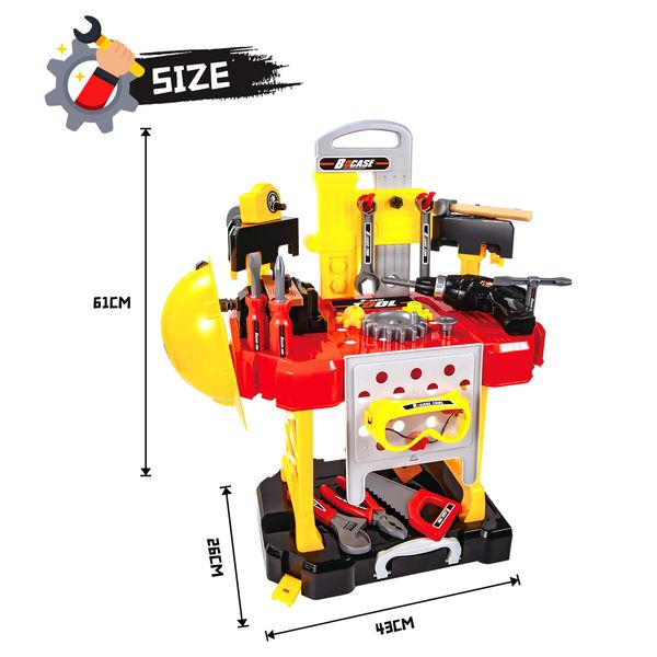 3in1 Kids Work Bench 85pcs Construction Toys Tool Set Toolbox Table Trolley Toolkit Educational Pretend Role Learning Repair Building Playset