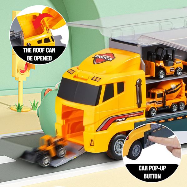 Construction Vehicle Mini Engineering Storage Truck Toys Play Set 19 In 1 Car Carrier Transport Excavator Forklift Crane Bulldozer Toddler Birthday Gift