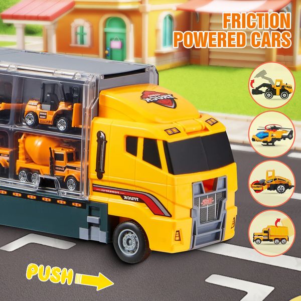 Construction Vehicle Mini Engineering Storage Truck Toys Play Set 19 In 1 Car Carrier Transport Excavator Forklift Crane Bulldozer Toddler Birthday Gift