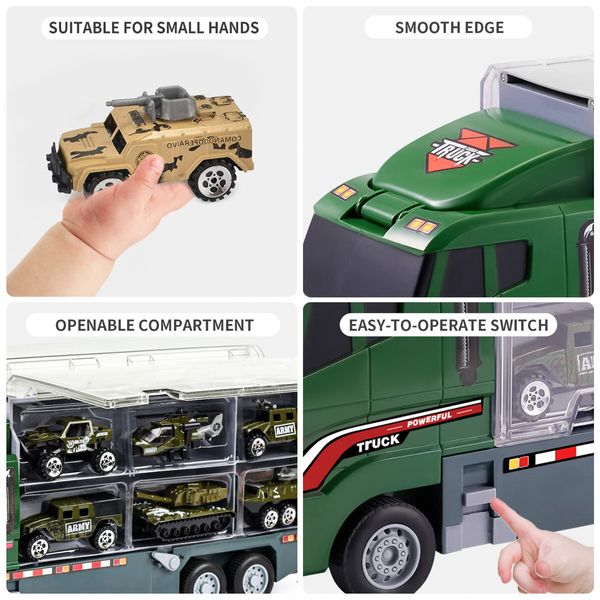 Army Truck Toy Car Military Force Model Carrier Storage Play Set Toddler Boys Gift Tank Jeep Mini Helicopter Vehicle Transport Battlefield Soldiers 18 In 1