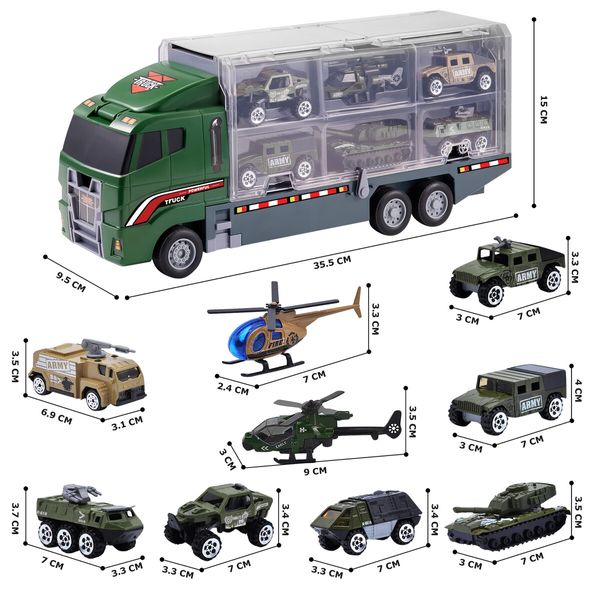 Army Truck Toy Car Military Force Model Carrier Storage Play Set Toddler Boys Gift Tank Jeep Mini Helicopter Vehicle Transport Battlefield Soldiers 18 In 1