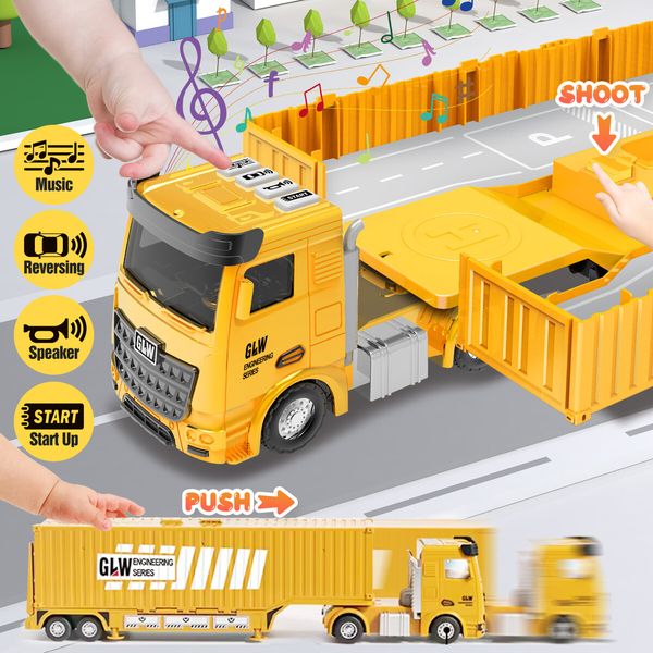 Construction Truck Storage Toy Car Play Set Toddler Boys Engineering Vehicle Model Excavator Tower Crane with Light Sound Power Christmas Birthday Gift