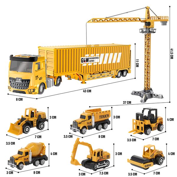 Construction Truck Storage Toy Car Play Set Toddler Boys Engineering Vehicle Model Excavator Tower Crane with Light Sound Power Christmas Birthday Gift