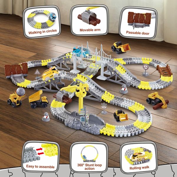 Race Track Car Toys Play Set Construction Truck Electric Vehicle Power Engine Led Light Park Road Rail Building Christmas Gift 297 Pcs Roller Coaster