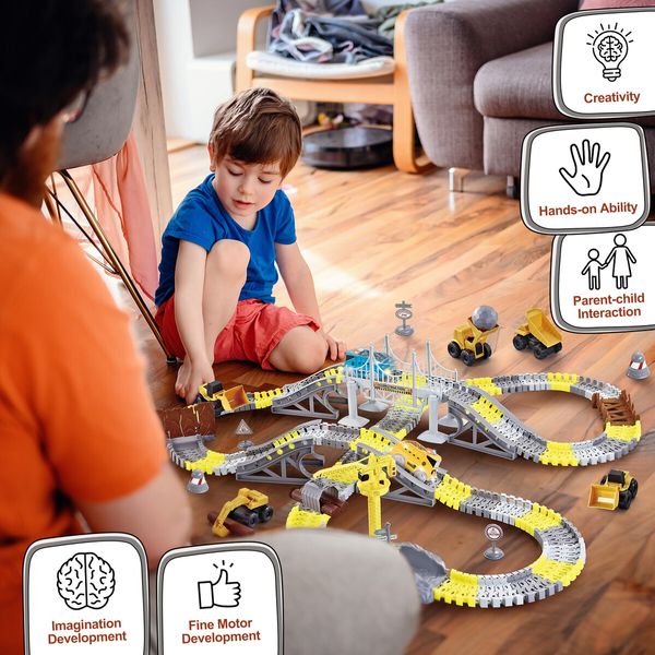 Race Track Car Toys Play Set Construction Truck Electric Vehicle Power Engine Led Light Park Road Rail Building Christmas Gift 297 Pcs Roller Coaster