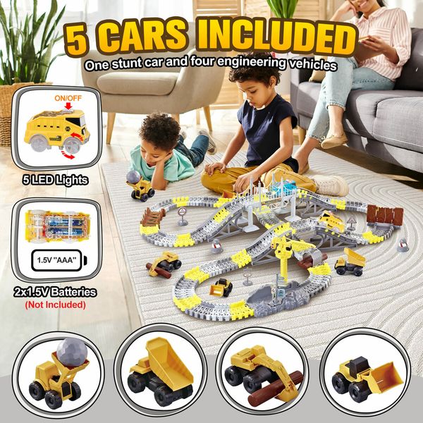 Race Track Car Toys Play Set Construction Truck Electric Vehicle Power Engine Led Light Park Road Rail Building Christmas Gift 297 Pcs Roller Coaster