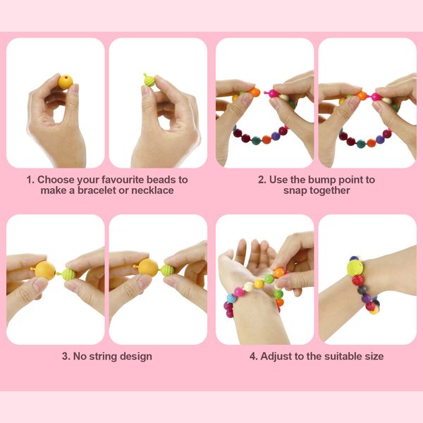 Snap Pop Beads Play Toys Set DIY Jewelry Making Kit Art Craft Supplies Children Girls Necklace Bracelet Ring Hairband Christmas Birthday Gifts