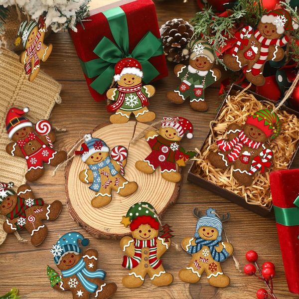 36 Pcs Christmas Gingerbread Man Wooden Hanging Ornaments Set Vintage Distressed Style Gingerbread Man Wooden Decoration