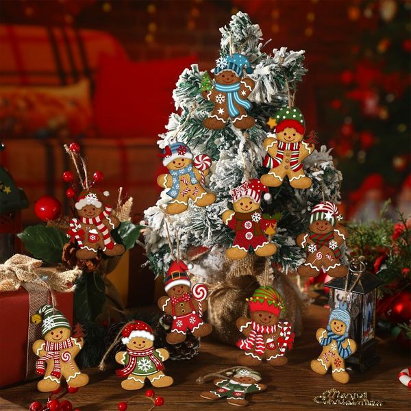 36 Pcs Christmas Gingerbread Man Wooden Hanging Ornaments Set Vintage Distressed Style Gingerbread Man Wooden Decoration