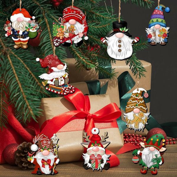 36 Pcs Wooden Gnome Christmas Ornaments, Hangable Christmas Gnomes Decorations for Tree & Window，Christmas Ornaments Set for Kids