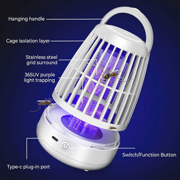 Mosquito Bug Zapper Indoor Bug Zapper with LED Light, Electronic Mosquito Repellent Lamp, Flying Insect Trap for Home Bedroom Outdoor Camping