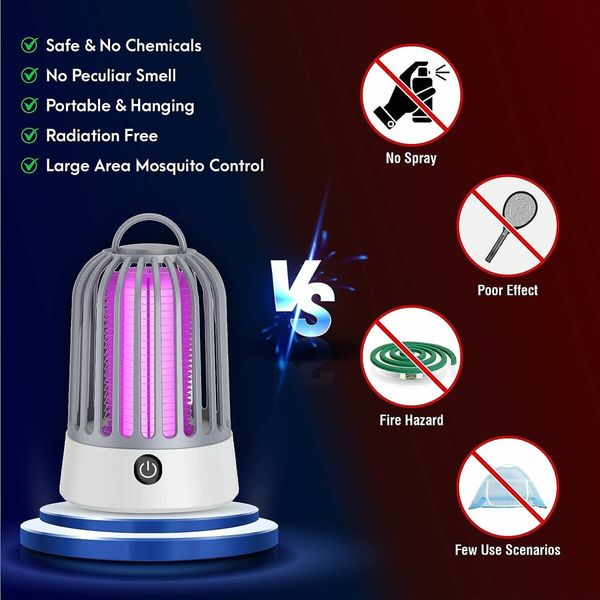 Electric Mosquito Zapper, Portable Rechargeable Bug Zapper, Waterproof Insect Killer, Electric Fly Zapper for Home, Patio, Camping (Grey)