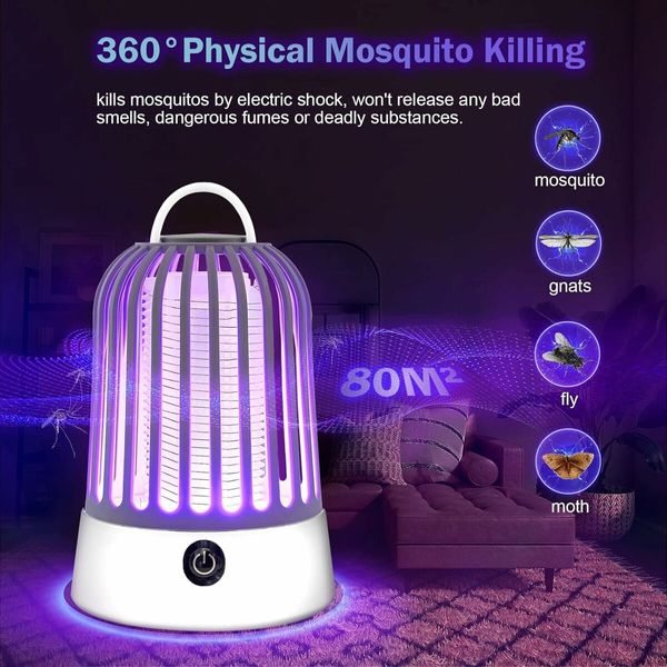 Electric Mosquito Zapper, Portable Rechargeable Bug Zapper, Waterproof Insect Killer, Electric Fly Zapper for Home, Patio, Camping (Grey)