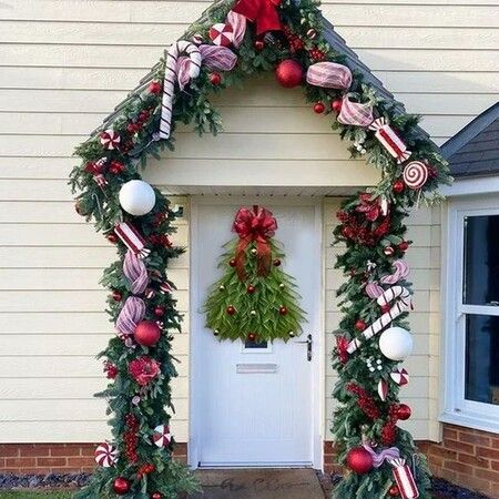 Christmas Tree Wreath for Front Door, Christmas Tree Cross, Christmas Glow Wreath, Front Door Wreath with Ball Ornsments for Christmas Decoration