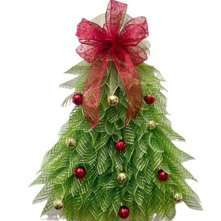 Christmas Tree Wreath for Front Door, Christmas Tree Cross, Christmas Glow Wreath, Front Door Wreath with Ball Ornsments for Christmas Decoration