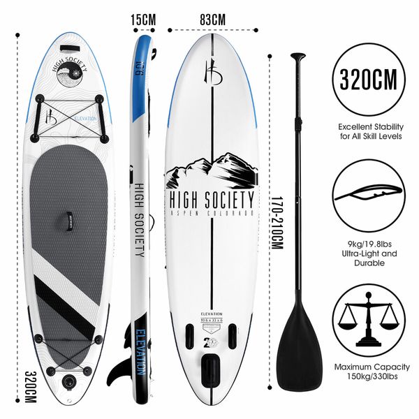 Stand Up Paddle Board Inflatable SUP Surfboard Paddleboarding Kayak Surfing Standing Adventure Accessories Pump 10.6ft 320cm