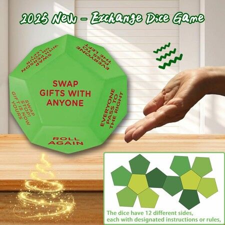 Santa Swap Gift Exchange Dice Game,Christmas Games for Family, Exchange Dice Game,12 Different Sides Gift Exchange Game,For Family Party