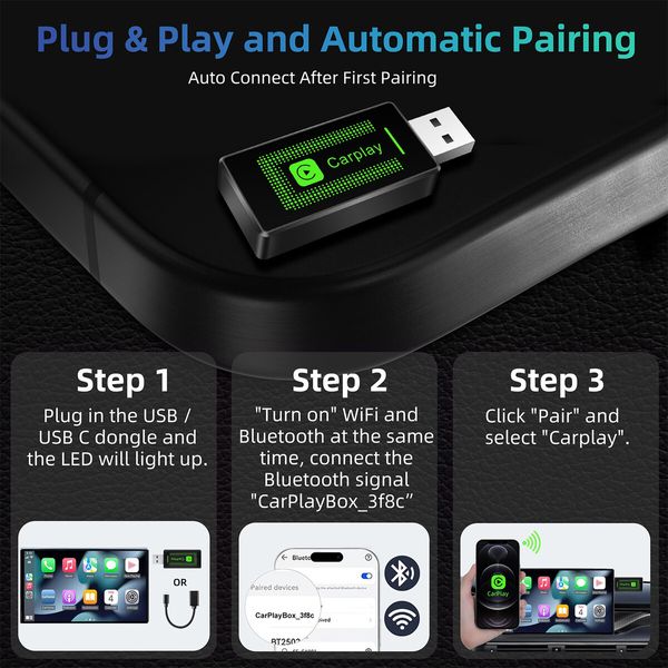 Wireless Carplay Adapter for iPhone,Upgrade USB CarPlay Wireless Stick,Easy Plug & Play,Compatible with Cars from 2016 & iPhone iOS 10+