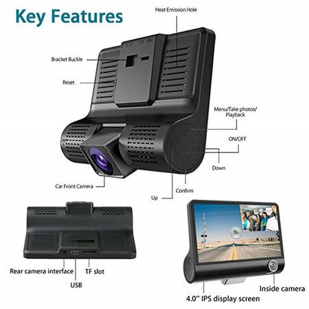 Lens Car Dash Camera Front Inside Rear Camera Car Camera Wide Angle Looping Recording G-Sensor Max Support Card HDR Motion Detection