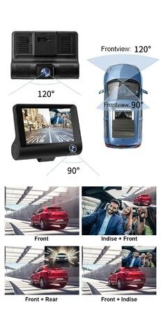 Lens Car Dash Camera Front Inside Rear Camera Car Camera Wide Angle Looping Recording G-Sensor Max Support Card HDR Motion Detection