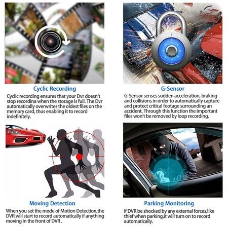 Lens Car Dash Camera Front Inside Rear Camera Car Camera Wide Angle Looping Recording G-Sensor Max Support Card HDR Motion Detection