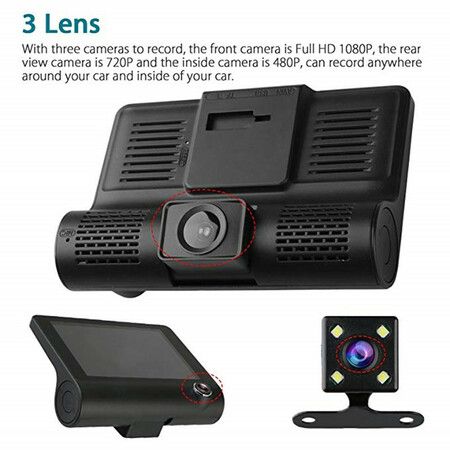 Lens Car Dash Camera Front Inside Rear Camera Car Camera Wide Angle Looping Recording G-Sensor Max Support Card HDR Motion Detection