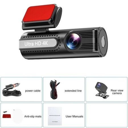 4K Ultra HD Vehicle Camera WiFi Mobile Sync GPS Dual Channel Recorder Driving Monitor 1.47 IPS Display Wide View Night Vision Motion Detection