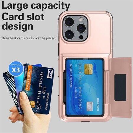 Card Holder Case for iPhone 16 with Heavy Duty Protective Dual Layer Shockproof Wallet Case,with Hidden Card Slot Color Rose