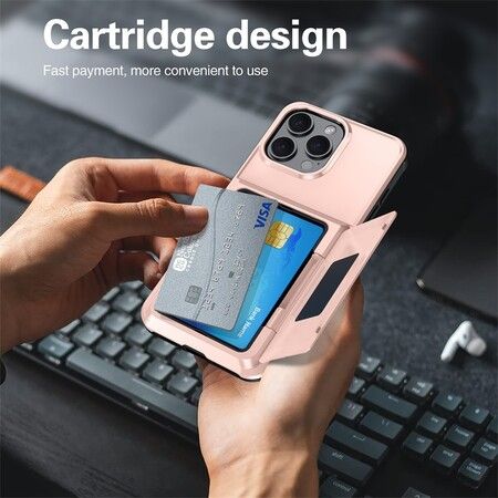 Card Holder Case for iPhone 16 with Heavy Duty Protective Dual Layer Shockproof Wallet Case,with Hidden Card Slot Color Rose