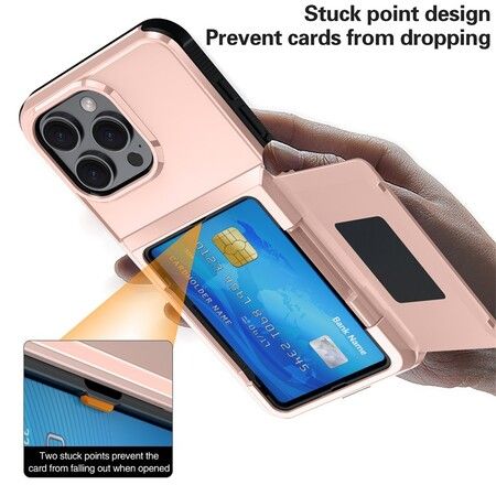 Card Holder Case for iPhone 16 with Heavy Duty Protective Dual Layer Shockproof Wallet Case,with Hidden Card Slot Color Rose