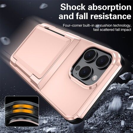 Card Holder Case for iPhone 16 with Heavy Duty Protective Dual Layer Shockproof Wallet Case,with Hidden Card Slot Color Rose