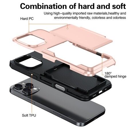 Card Holder Case for iPhone 16 with Heavy Duty Protective Dual Layer Shockproof Wallet Case,with Hidden Card Slot Color Rose