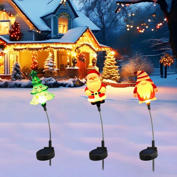 Solar Christmas Lights Outdoor, 3 Pack Christmas Decorations, Solar Powered LED Lights, Pathway Light for Yard Patio Garden Decoration