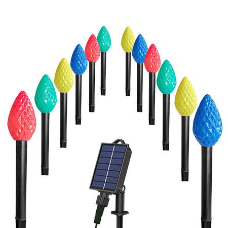 12 Pack C9 Christmas Decorations Outdoor Waterproof, Solar Christmas Path Lights with Pathway Marker Stakes, Solar Powered Lights for Outside Yard