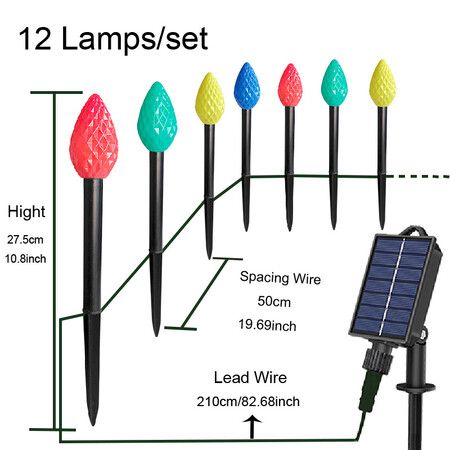 12 Pack C9 Christmas Decorations Outdoor Waterproof, Solar Christmas Path Lights with Pathway Marker Stakes, Solar Powered Lights for Outside Yard