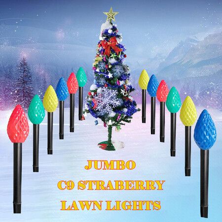 12 Pack C9 Christmas Decorations Outdoor Waterproof, Solar Christmas Path Lights with Pathway Marker Stakes, Solar Powered Lights for Outside Yard