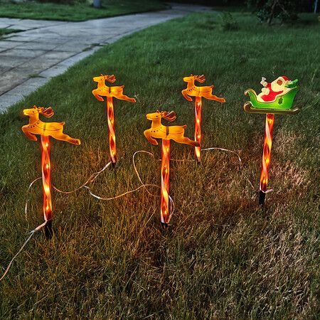 Solar Christmas Pathway Lights, 8 Light Modes, Santa Sleigh and Reindeer Outdoor Decoration, Christmas Yard Lights