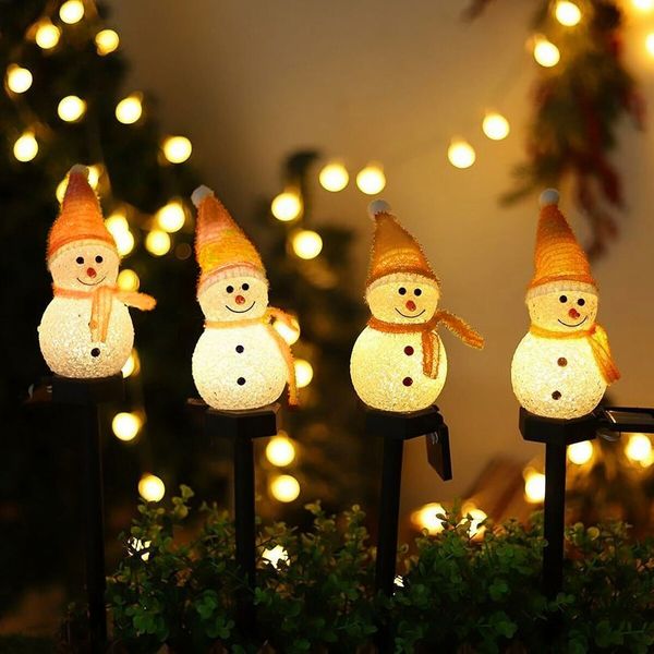 1 Pack Solar Christmas Decorations Outdoor Decor Snowman Stake Lights, Waterproof Walkway Landscape Lights for Winter Yard, Garden (Yellow)