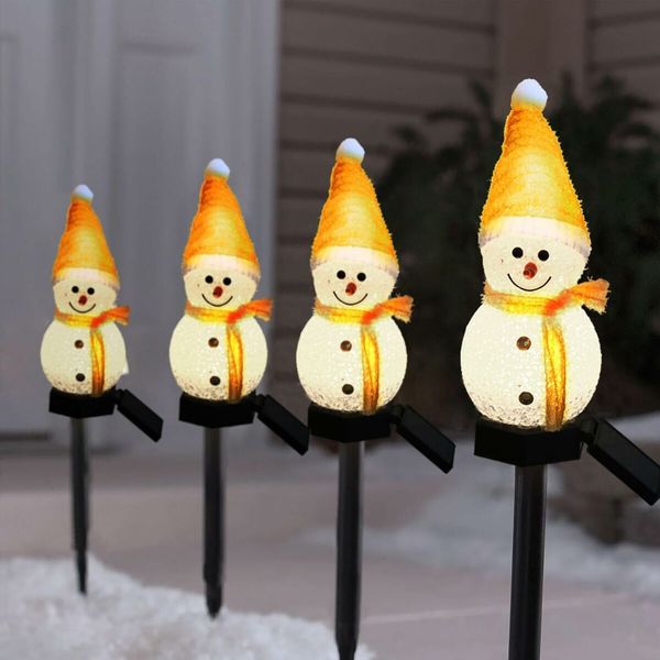 1 Pack Solar Christmas Decorations Outdoor Decor Snowman Stake Lights, Waterproof Walkway Landscape Lights for Winter Yard, Garden (Yellow)