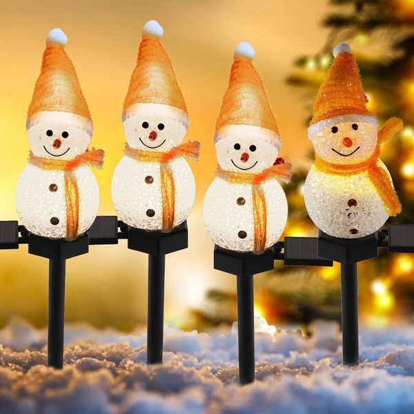 1 Pack Solar Christmas Decorations Outdoor Decor Snowman Stake Lights, Waterproof Walkway Landscape Lights for Winter Yard, Garden (Yellow)