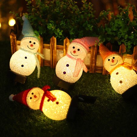 1 Pack Solar Christmas Decorations Outdoor Decor Snowman Stake Lights, Waterproof Walkway Landscape Lights for Winter Yard, Garden (Yellow)