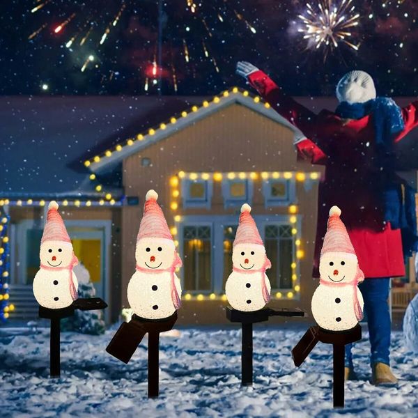 1 Pack Solar Christmas Decorations Outdoor Decor Snowman Stake Lights, Waterproof Walkway Landscape Lights for Winter Yard, Garden (Pink)