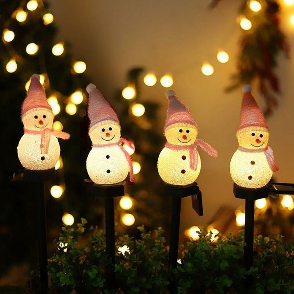 1 Pack Solar Christmas Decorations Outdoor Decor Snowman Stake Lights, Waterproof Walkway Landscape Lights for Winter Yard, Garden (Pink)