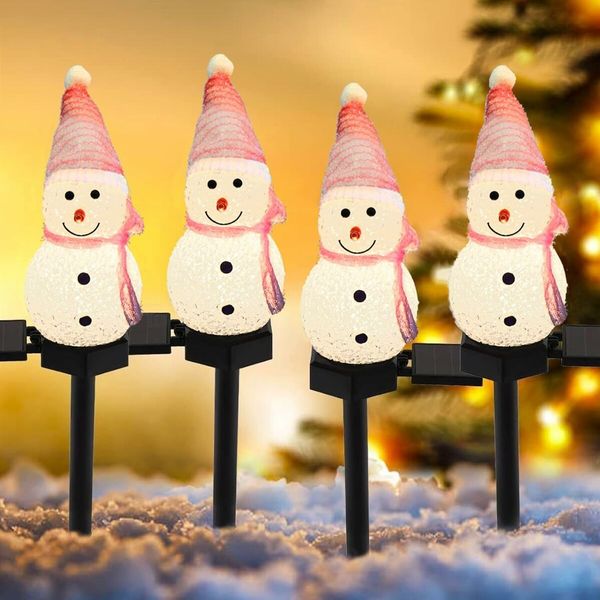 1 Pack Solar Christmas Decorations Outdoor Decor Snowman Stake Lights, Waterproof Walkway Landscape Lights for Winter Yard, Garden (Pink)