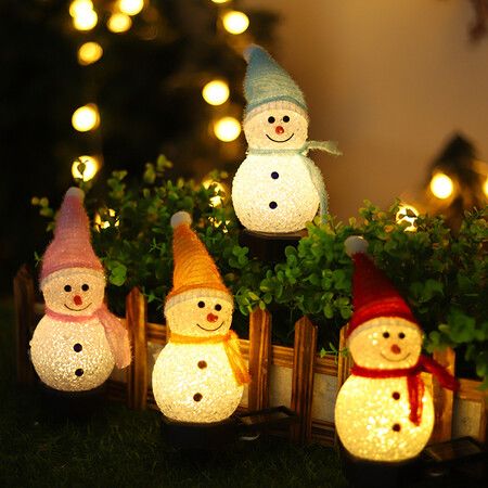 1 Pack Solar Christmas Decorations Outdoor Decor Snowman Stake Lights, Waterproof Walkway Landscape Lights for Winter Yard, Garden (Pink)