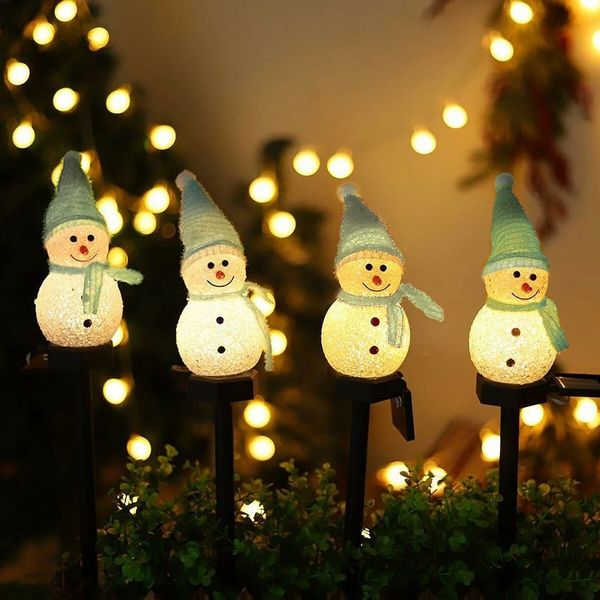 1 Pack Solar Christmas Decorations Outdoor Decor Snowman Stake Lights, Waterproof Walkway Landscape Lights for Winter Yard, Garden (Blue)