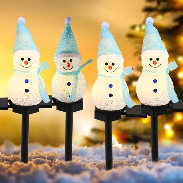 1 Pack Solar Christmas Decorations Outdoor Decor Snowman Stake Lights, Waterproof Walkway Landscape Lights for Winter Yard, Garden (Blue)