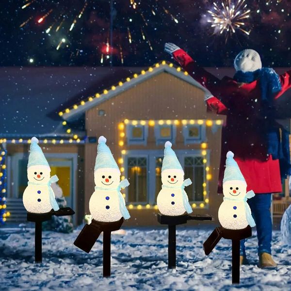 1 Pack Solar Christmas Decorations Outdoor Decor Snowman Stake Lights, Waterproof Walkway Landscape Lights for Winter Yard, Garden (Blue)