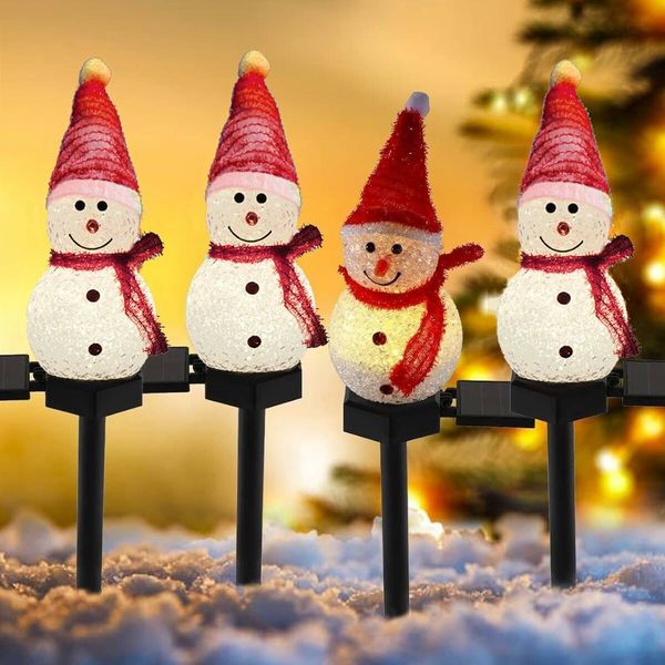 1 Pack Solar Christmas Decorations Outdoor Decor Snowman Stake Lights, Waterproof Walkway Landscape Lights for Winter Yard, Garden (Red)